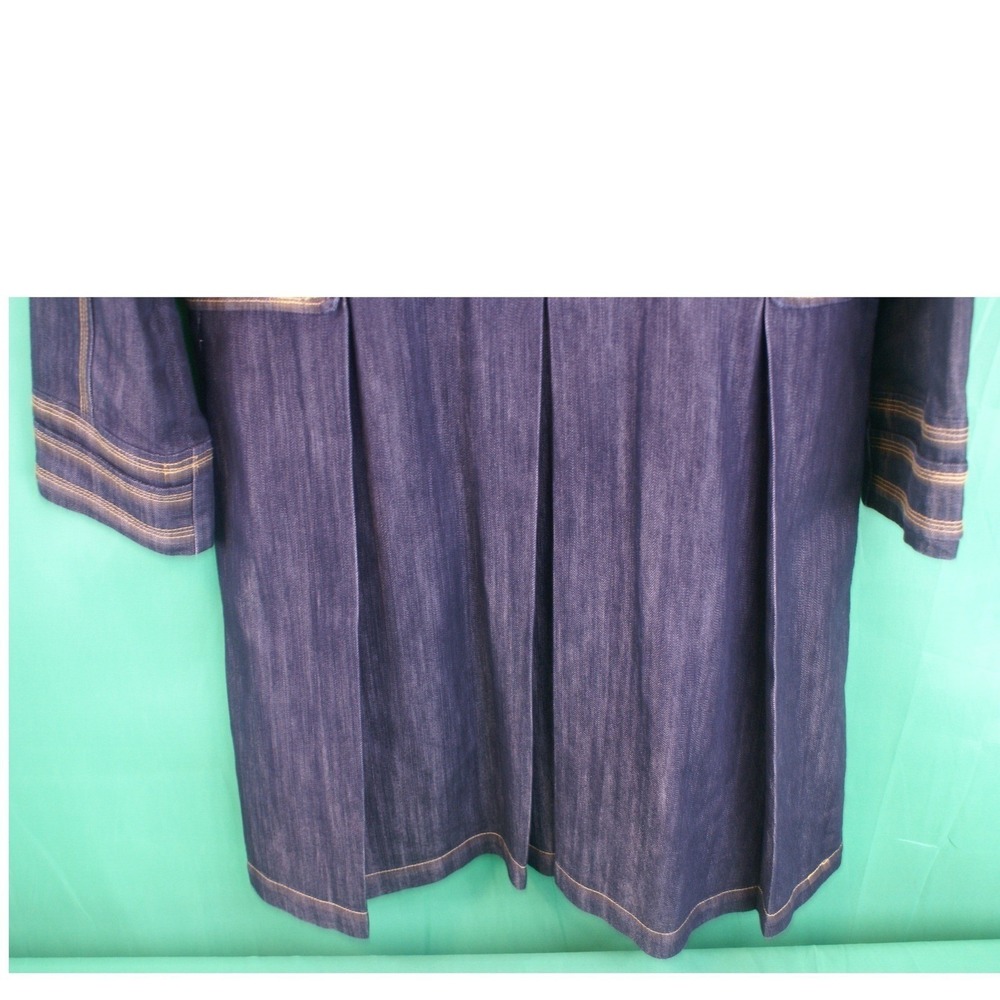 90's Vintage Baccini Denim Jacket Dark Wash Pleated Back 3/4 Sleeve Womens Large - Picture 7 of 13